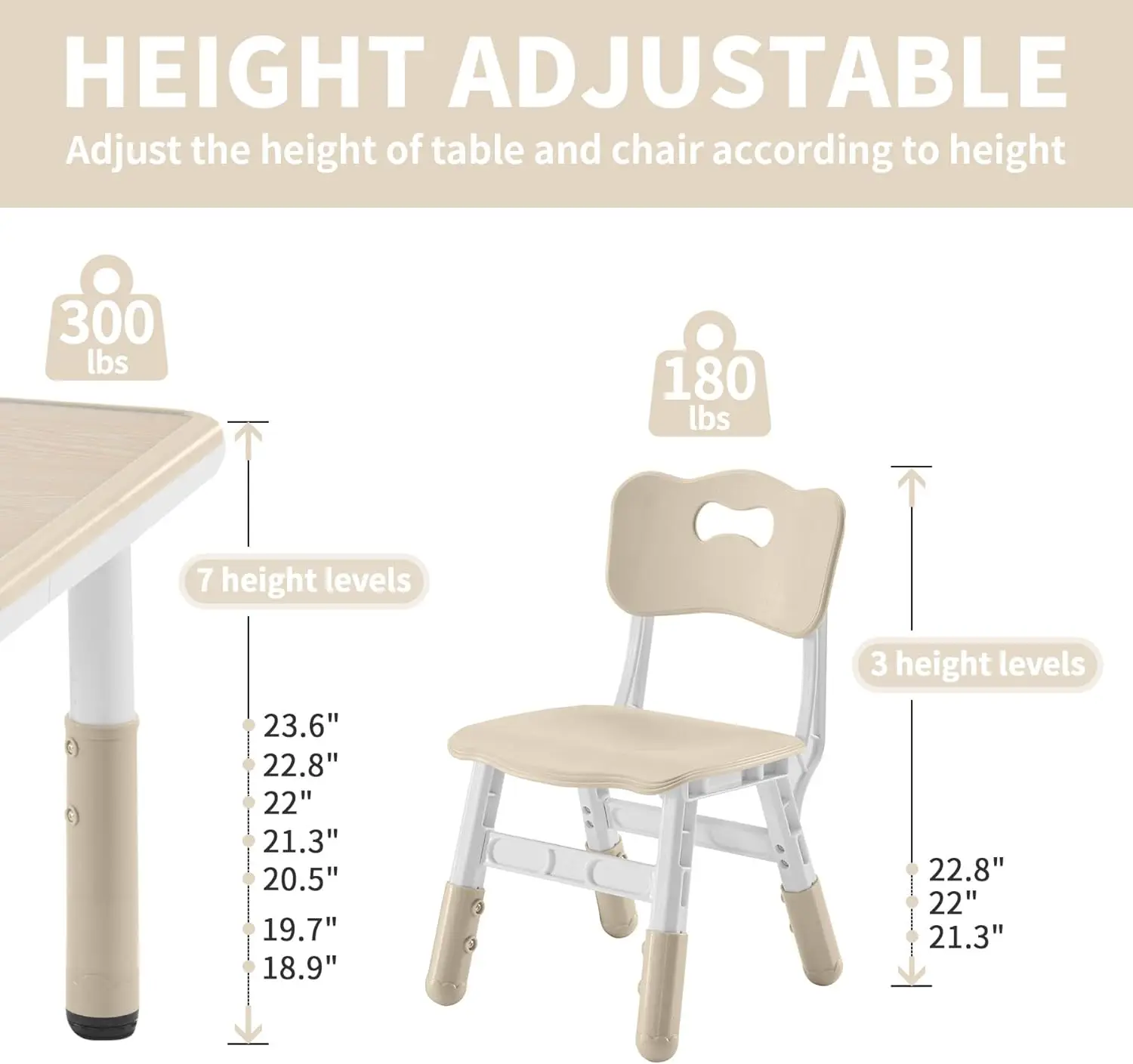 Children's table and chair set, height adjustable, with graffiti tabletop, suitable for day care, classrooms, and families