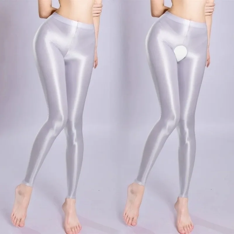 Leggings taille haute en Satin brillant pour femmes, longueur cheville, collants à paillettes brillantes, jegging Sexy de Style japonais