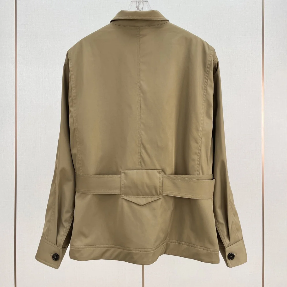High Quality Women Lapel Waist-tied Short Jacket, Khaki Multi Pockets Slim Fit Versatile Long Sleeve Outerwear lyt134621