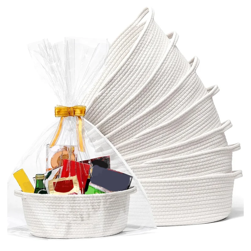 

Gift Bags And Ribbons Included- 8 Pack Small Woven Baskets Empty Decorative Chest Boxes Cute Baby For Nursery Gifts