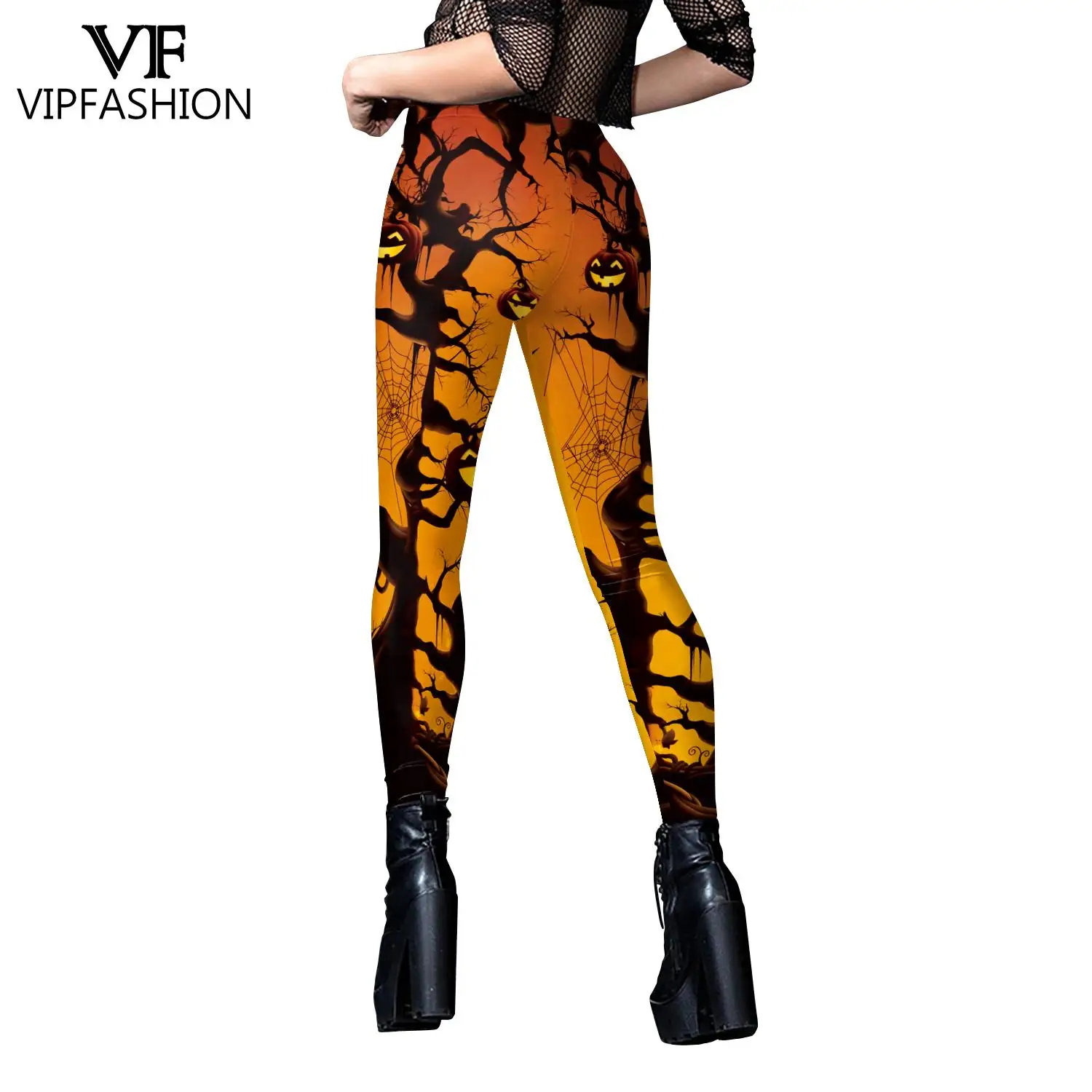 VIP FASHION-Pantalones elásticos ajustados con estampado 3D para mujer, mallas deportivas de realce para fiesta de Halloween, Calavera, calabaza, Cosplay