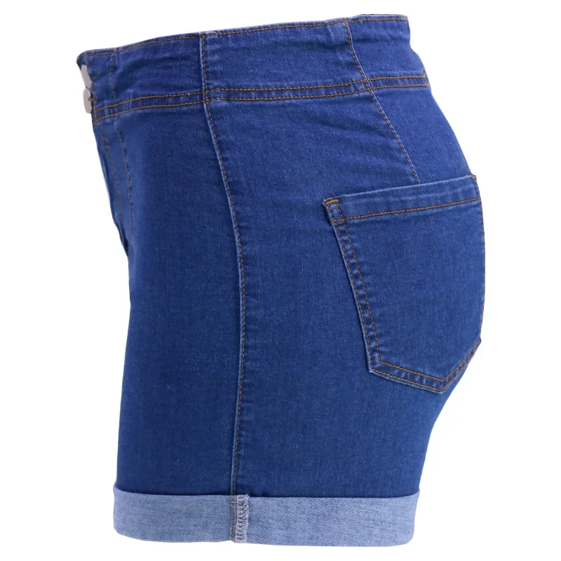 Summer Women Double Button Patchwork High Waist Straight Denim Shorts Washable Three Quarter Pants Female Back Pocket Mini Jeans