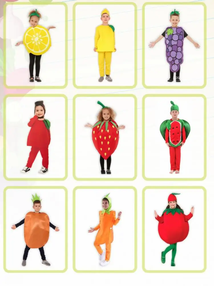 Children Fun Fruit Party Cosplay Fruit Grape Costumes Boys Girls Tomato Lemon Funny Stage Outfits Halloween Carnival Dress Up