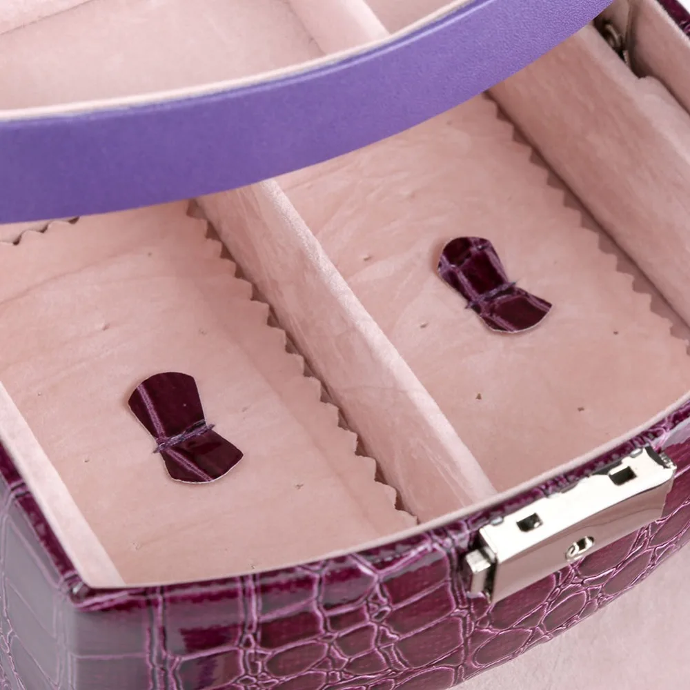 Lightweight PU Leather Jewelry Box Three-layer Purple Jewellery Organizer Portable Accessory Container Travel Carry