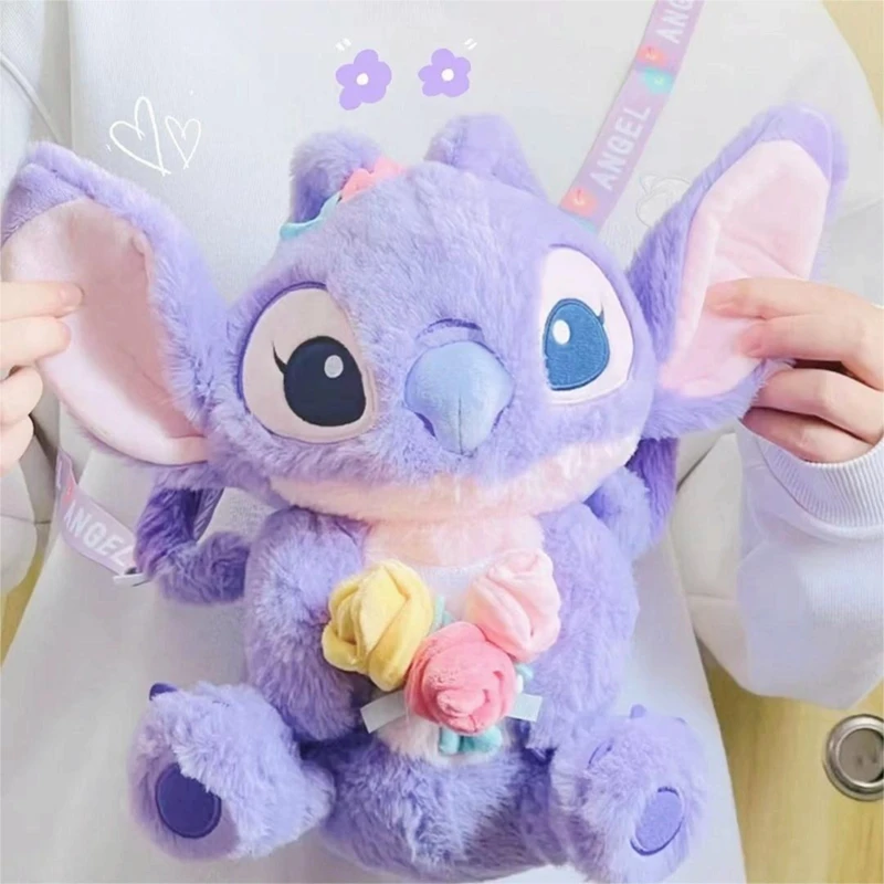 

50cm New Disney Stitch Angel Dream Bottle Rose Plush Backpack Toy Cute Soft Cartoon Stuffed Animal Backpack Kid Girl School Bag