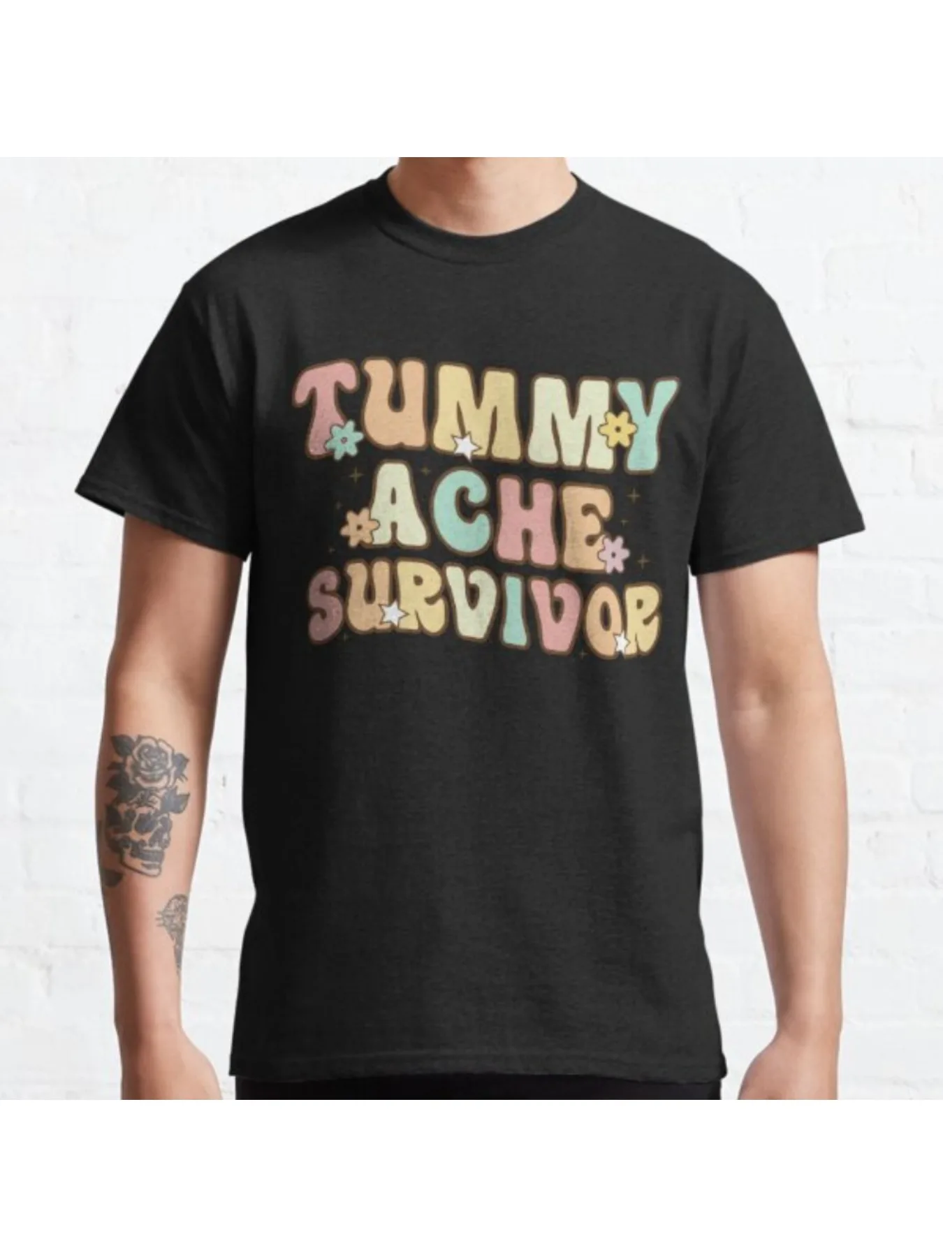

"Tummy Ache Survivor" T-Shirt - Black Classic Casual Tee
