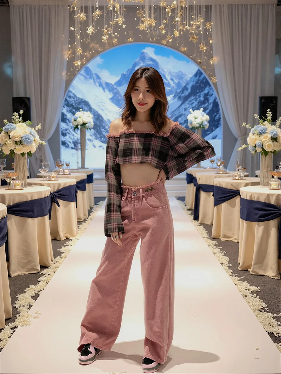 Hoge taille wijde pijpen jeans voor meisjes denim broek dameskleding herfst dames rechte pijpen Europese stijl feestkleding nachtclub casual