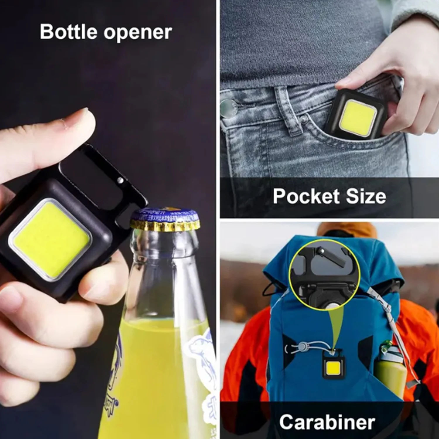 Mini linterna LED multifuncional, llavero COB, luces de trabajo tipo C, linterna de bolsillo recargable, lámpara de emergencia para acampar al aire libre