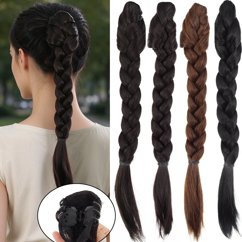 Synthetic Hair Braided Fishtail Fishbone Drawstring Ponytail Clip In Hair Extension Hairpiece for Daily Party Vacation Festival