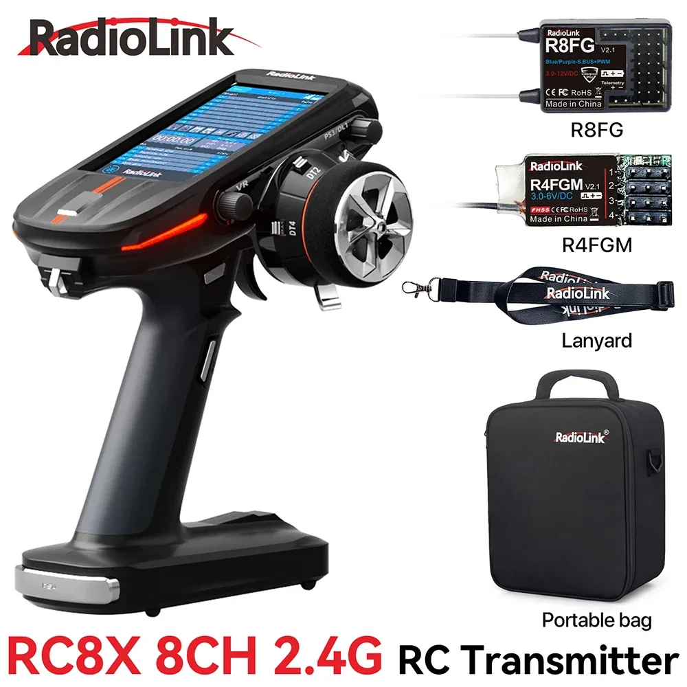 Radiolink RC8X 8CH 2.4G RC Transmitter with R8FG R4FGM Gyro Receiver 4.3inch IPS Touch Screen RC Remote Radio Controller