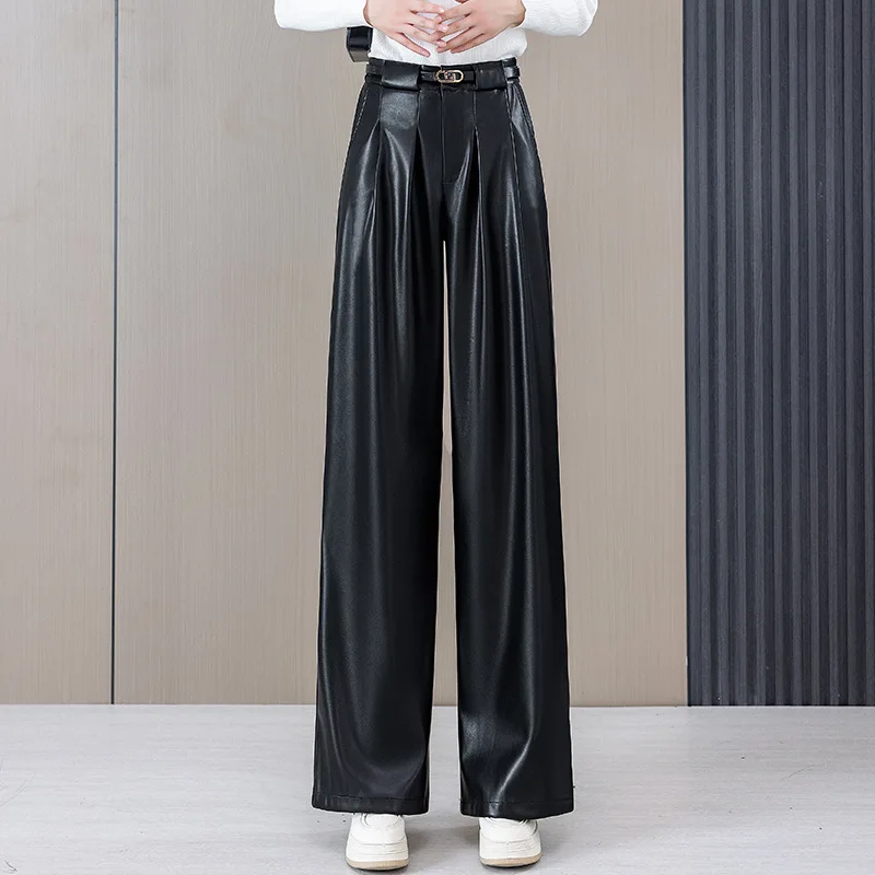 

Vintage Pants for Women Loose Straight-Leg Autumn Design High-Waist Pants Draped Versatile Floor-Length Pants