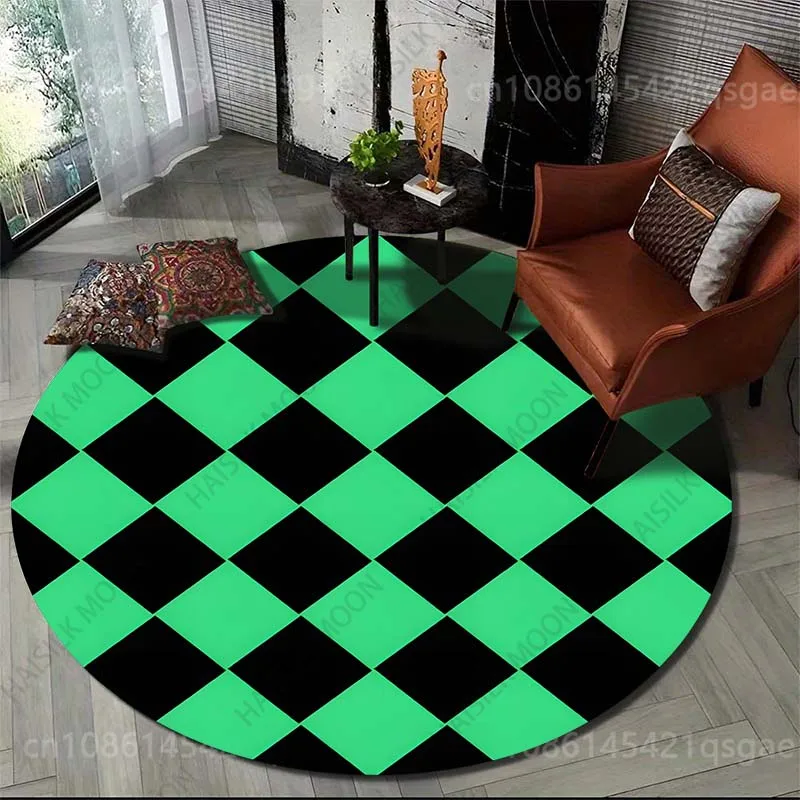 Multiple sizes Green and black diamond pattern Print Round Carpet for Living Room Bedroom Sofa Floor Mat Area Rug Luxury Gift