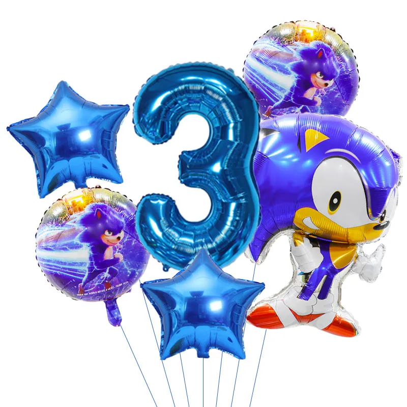 Sonics Baby Shower Birthday Balloons Children Party Supplies Decoration Hot Game Number Stars Foil Balloon Anime Cartoon Balloon