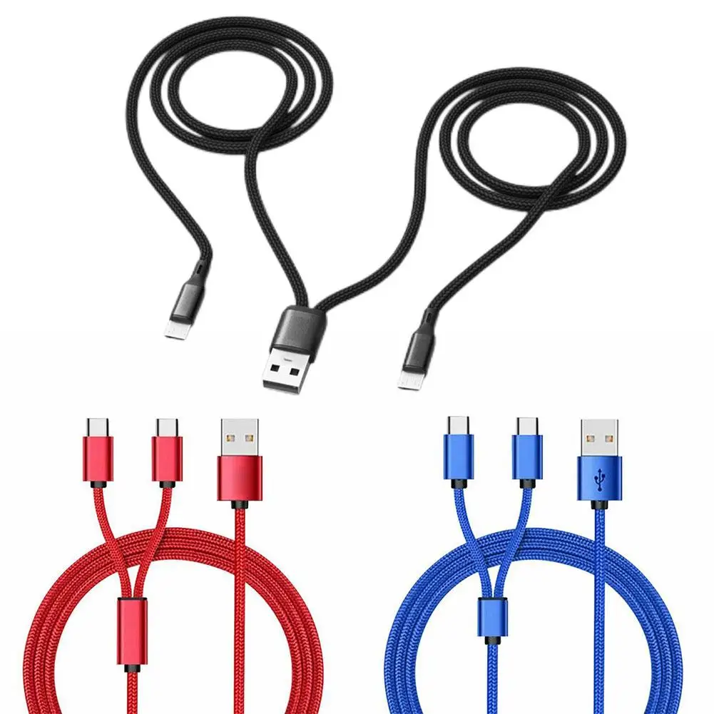 2-in-1-Ladekabel, doppeltes USB-C-Kabel, USB 2.0 Typ A-Stecker, 2-in-1-Doppel-Typ-C-Kabel, DC 5 V, 2,5 A, für Typ-C, multifunktional