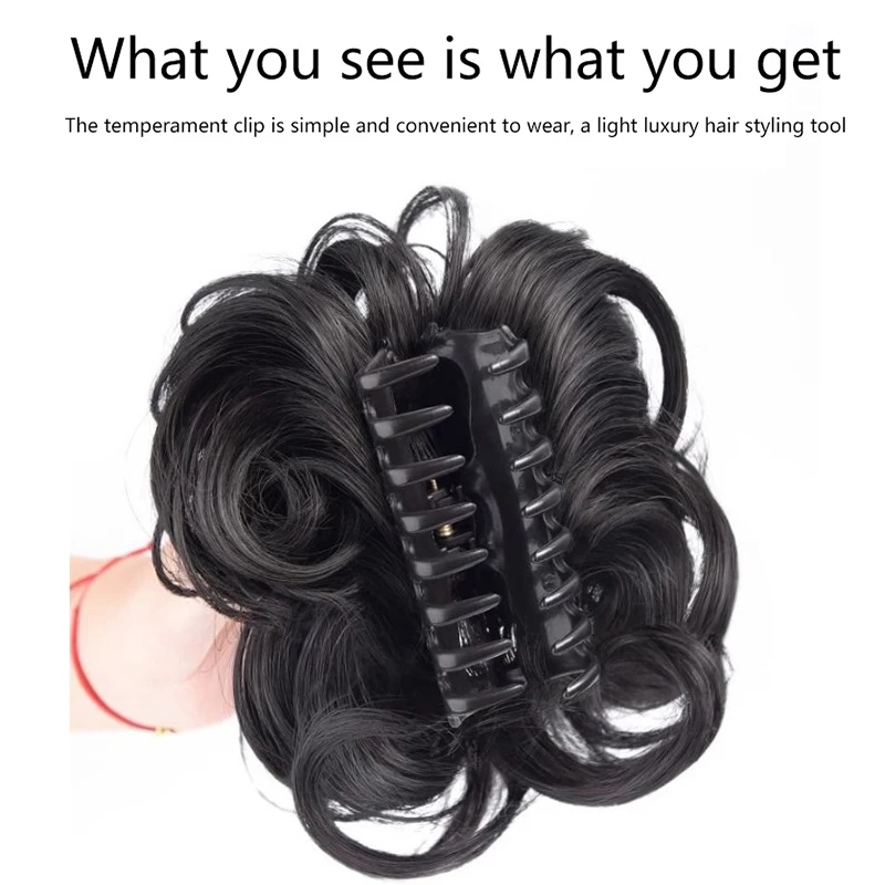 Synthetic Hair Bun Lifelike Messy Curly Wig Flower Bud Gripping Clip Elastic Women False Hair Pieces High Temperature Silk