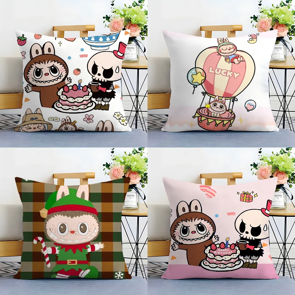 Popular Dolls L-Labubu Pillow Case Plush Fabric Soft  Pillowcase Double Sided Print Cushion Cover Household Gifts