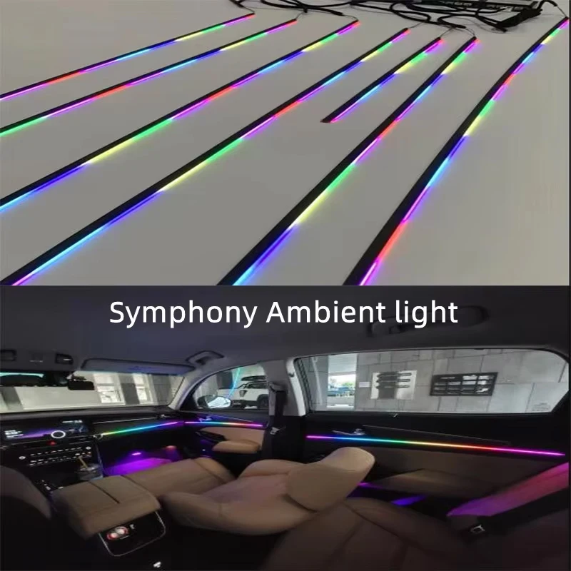 

LED Car Interior Light Acrylic Guide Fiber Strip 18 in 1 Car Ambient Symphony 64 Color Decoration Atmosphere Lamp by APP Control