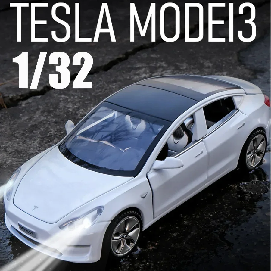 1:32 Tesla Model 3 Alloy Car Model Diecasts & Toy Vehicles Sound Pull Back Car For Children Gifts Boy Toy Free Shipping