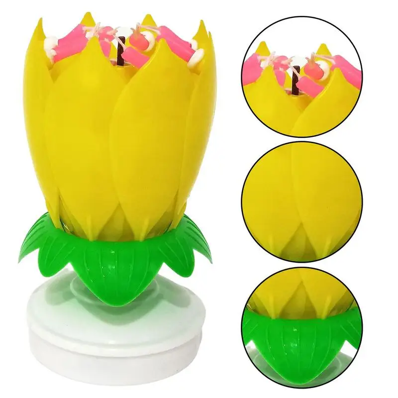 Innovative Party Cake Candles Musical Rotating Lotus Flower Flat Bottom Rotating Electronic Candle Birthday Cake Music Candles