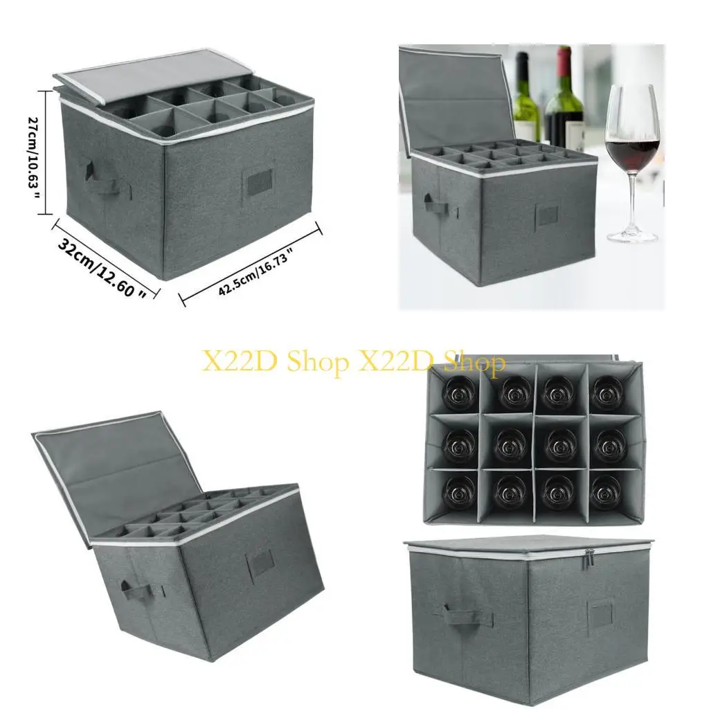Estuche protector para almacenamiento X22D para 12 copas vino, caja dura apilable plegable con compartimentos, organizador