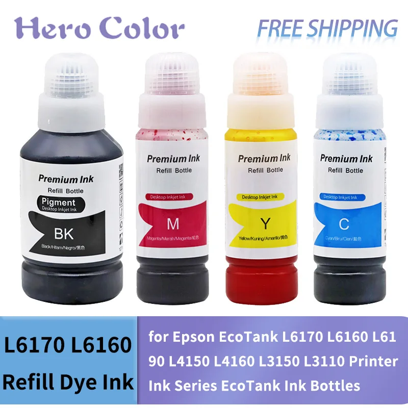 Refill Dye Ink compatible for Epson EcoTank L6170 L6160 L6190 L4150 L4160 L3150 L3110 Printer Ink Series EcoTank Ink Bottles