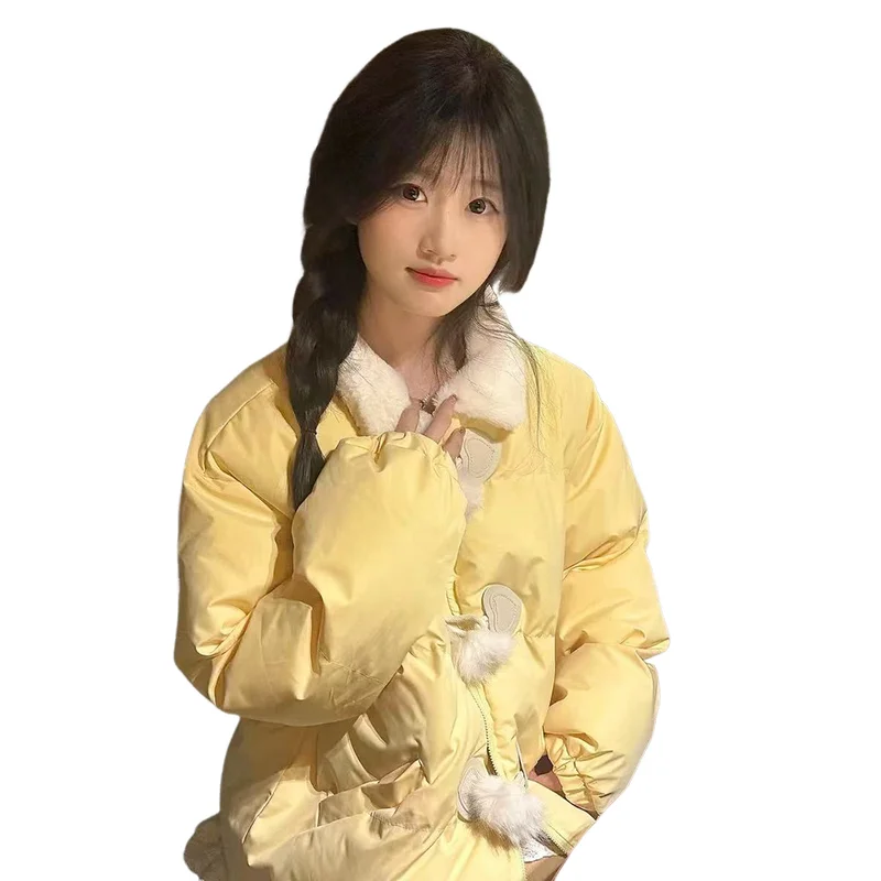 Preppy نمط المرأة الخبز القطن وسادة مبطنة رشاقته الحلو أفخم الأغنام القرن مشبك الشتاء الفتاة طالب القطن سترة منفوخة