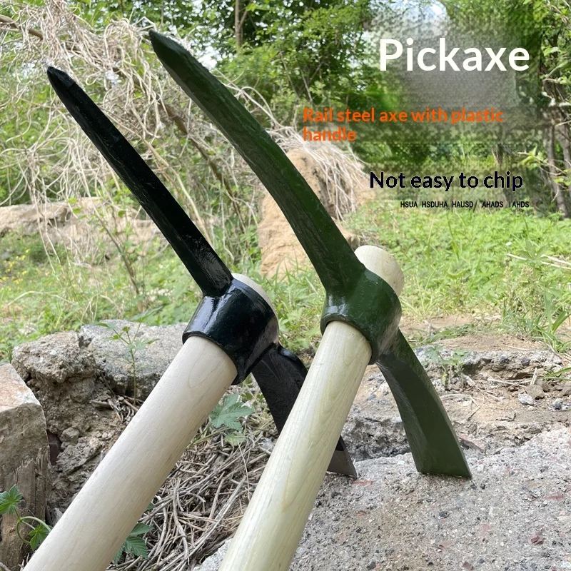 Manganese Steel Wood-Handled Pickaxe for Bamboo Shoots Land Clearing Tree Stump Removal - Durable Hand Tool for Gardening