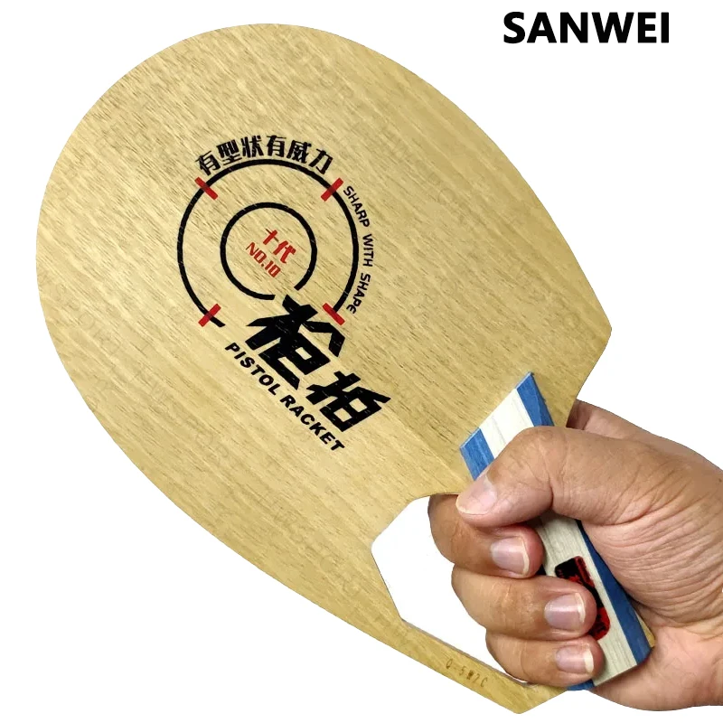 SANWEI Lâmina de tênis de mesa Raquete de pistola 5 madeira 2 lâmina de pingue-pongue de carbono Backhand Grip