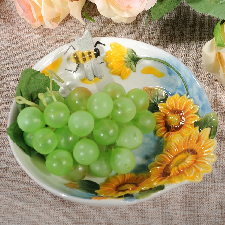 Sunflower Ceramic Dried Fruit Plate, Candy Storage Tray, Home Decor, Kitchen Decoration, Living Room Fruit Tray, Salad Bowl