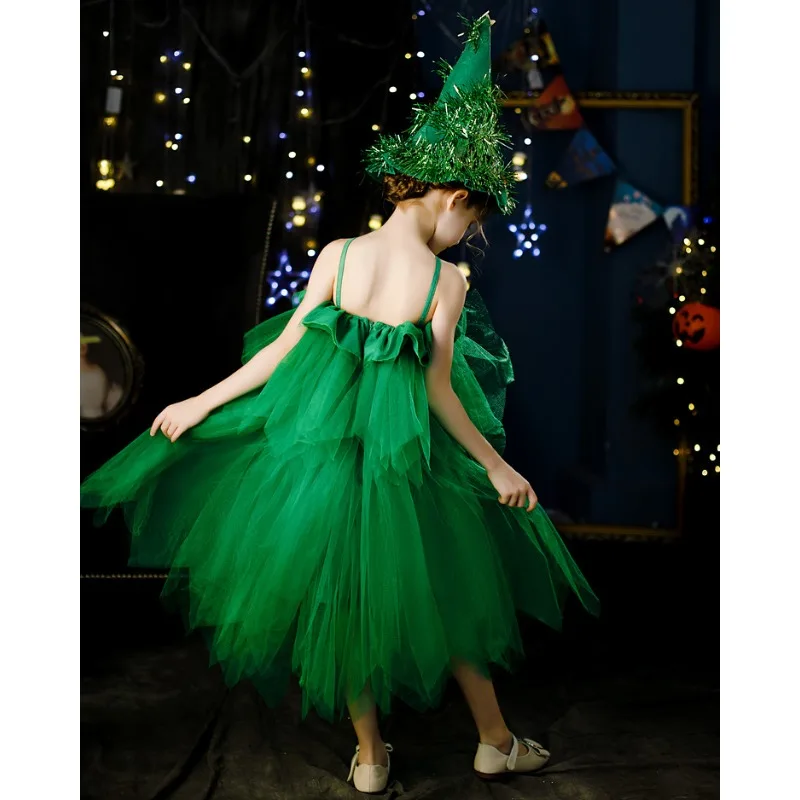 Árvore de Natal Cosplay Dress com Luz, Bonito Elfo Verde Performance Trajes para Crianças, Dance Party Show, Vestidos Fancy Girls