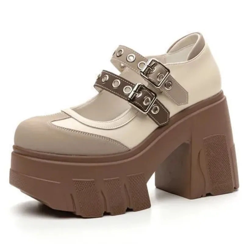 

Туфли Мэри Джейн, женские весенне-осенние ботильоны, новые женские туфли из натуральной кожи на высоком каблуке, цветная обувь на платформе 11 см для девочек