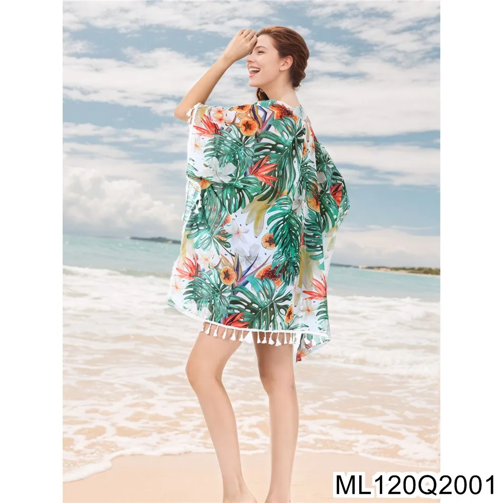 2025 New Tropical Plant Printed Beach Smock, Chiffon Bikini Smock, Vacation Beach Sun-protective Clothing ML120Q20