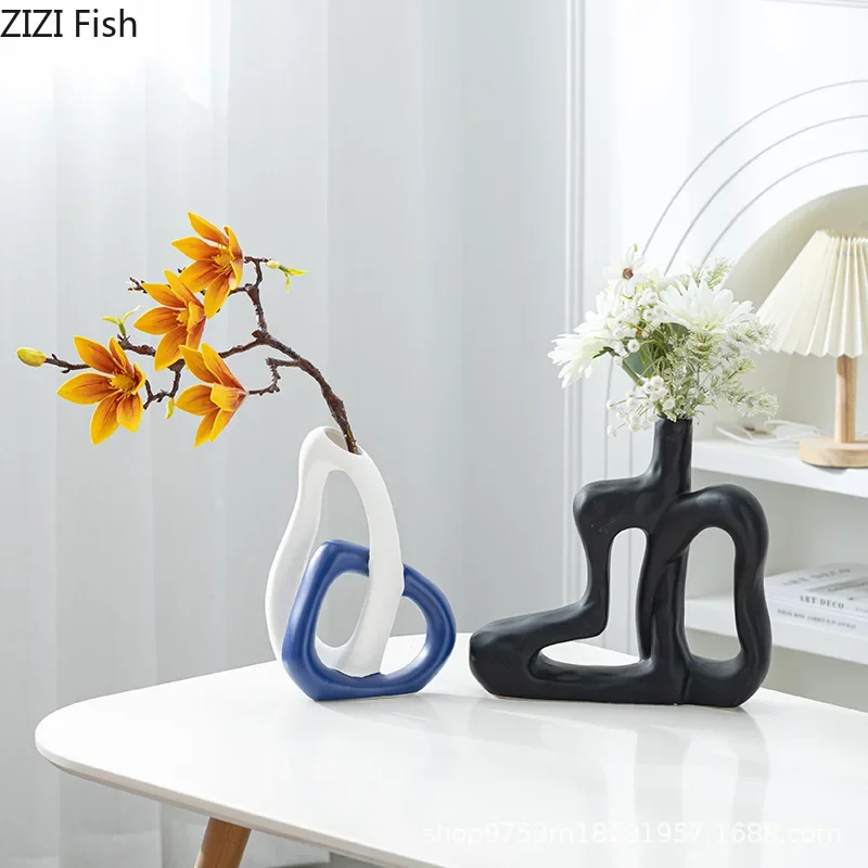 Cross Art Ceramic Vase Ornament Flowers Arrangement Flower Vessels Dried Flower Vases Desktop Small Mouth Vase Hydroponic Vases