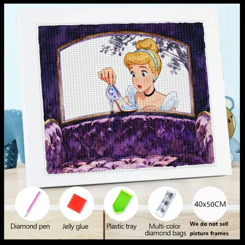 

1 шт., 40x50 см, 5D набор для алмазной живописи «сделай сам», полная дрель, принцесса Золушки с волшебными стеклянными тапочками, искусство драгоценных камней, мультяшная ярмарка