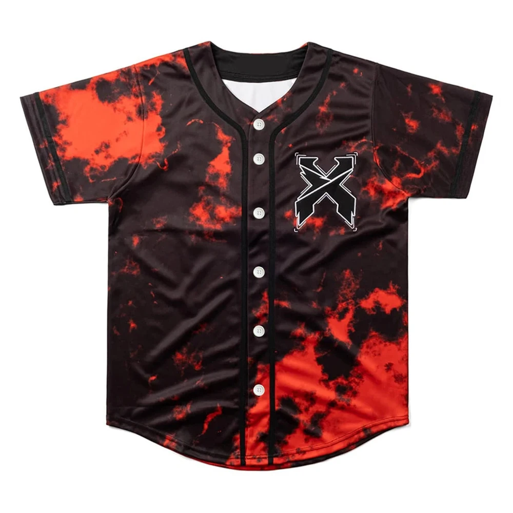 EXCISION Merch Headbanger Tie Dye Baseball Jersey Red Shirt V-Neck Short Sleeve Streetwear Tee Women Men Hip Hop Clothes