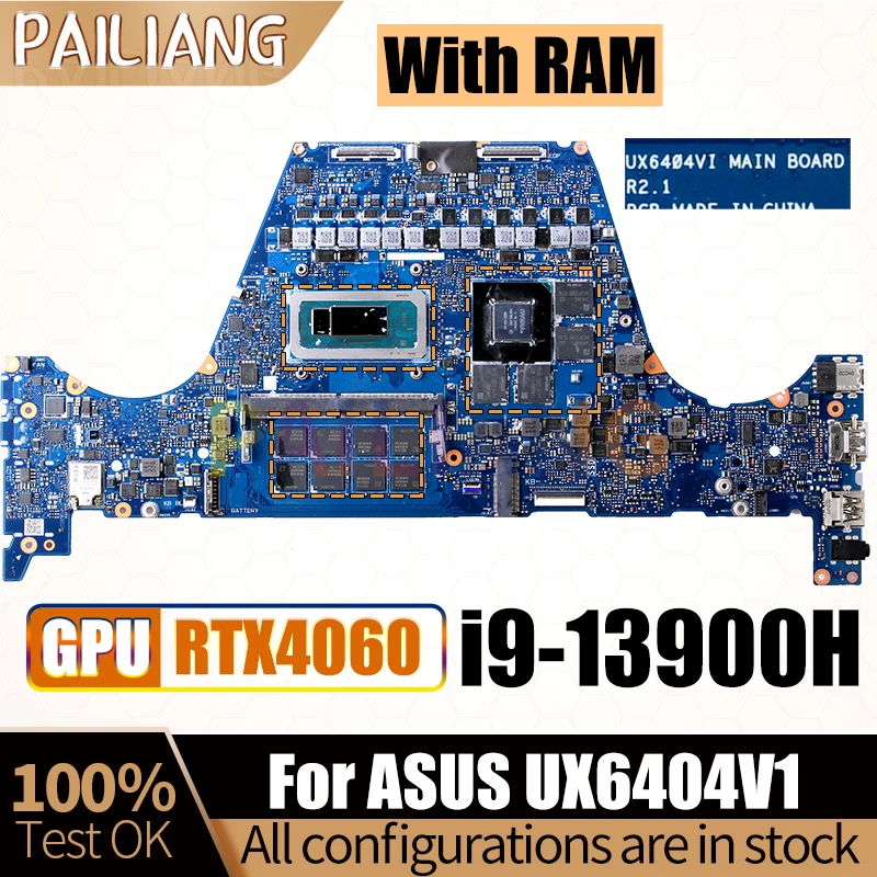 

REV.2.1 для ASUS UX6404V1 основная плата SRMJ4 i9-13900H RTX4060 4G GN21-X4-A1 с оперативной памятью, материнская плата для ноутбука, полный тест