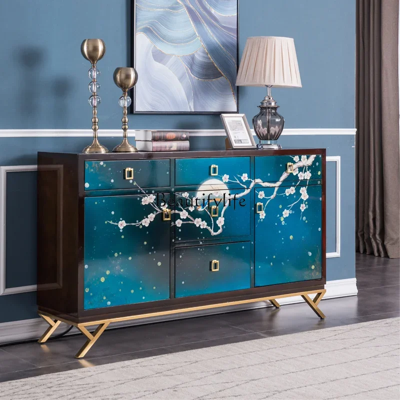 

LD33Light Luxury Modern Entrance Cabinet Entrance Partition Stainless Steel Feet New Chinese Painted Sideboard Cabinet