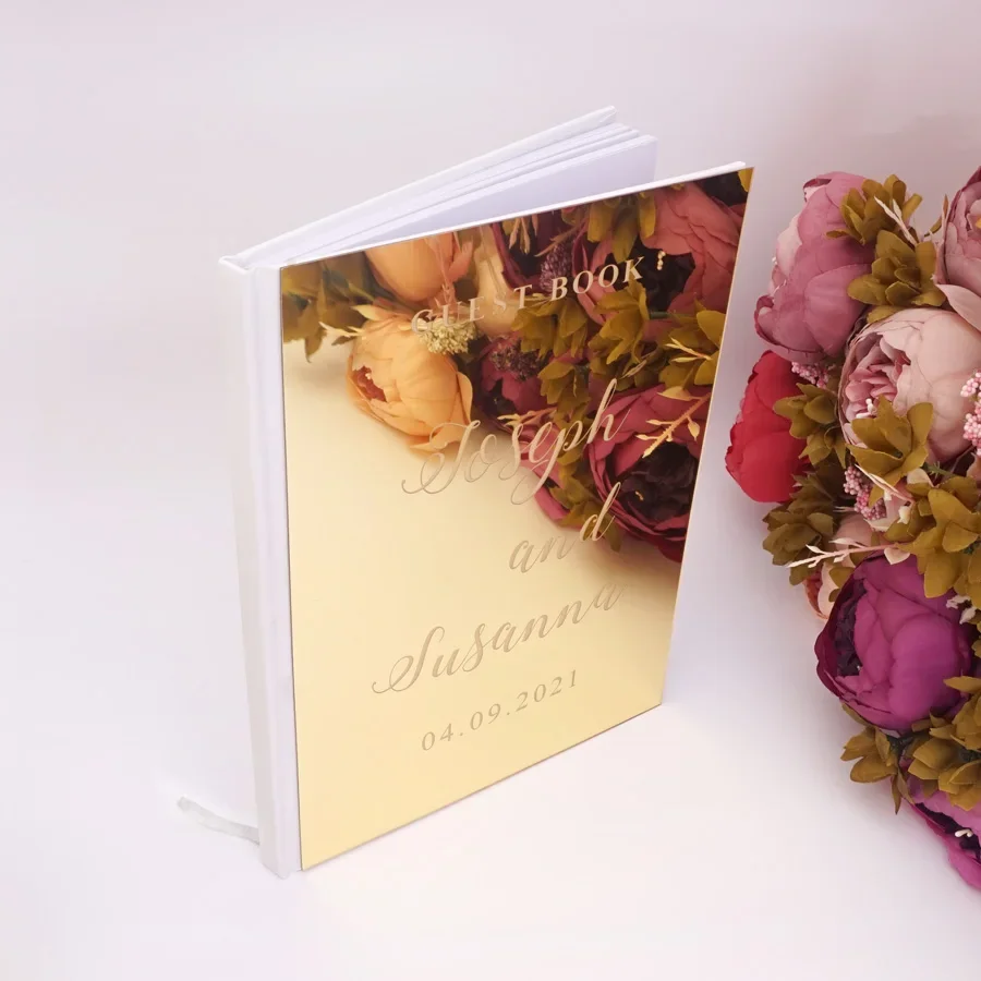 

Personalized Wedding Guestbook Custom Acrylic Mirror Cover Signature Books Engagement Souvenir Party Decor Favors Gifts 26x19CM