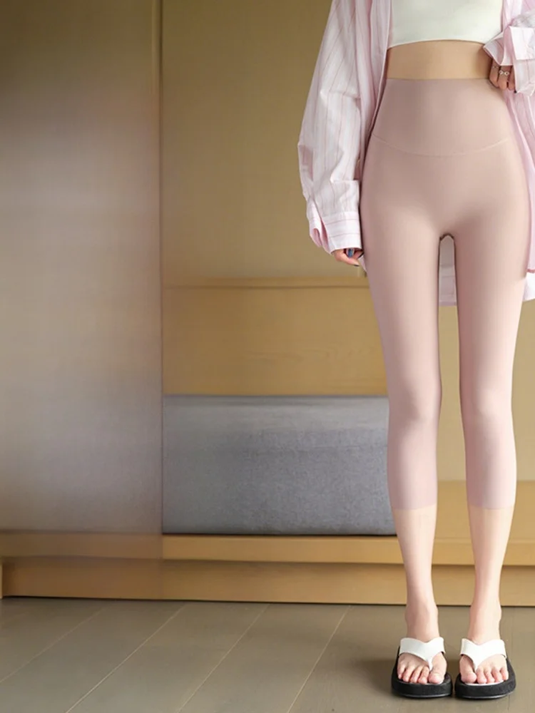 ارتفاع الخصر الحرير الجليد تابوت الجلد اليوغا السراويل رقيقة الصيف رعب البطن التحكم سبعة أرباع طول صغير الحجم البحر الأزرق