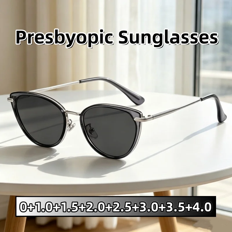 

New Stylish Vintage HD Cat Eye Reading Sunglasses Women Street Style Ultraviolet-proof Daily Outdoor Wear Presbyopia Eyeglasses