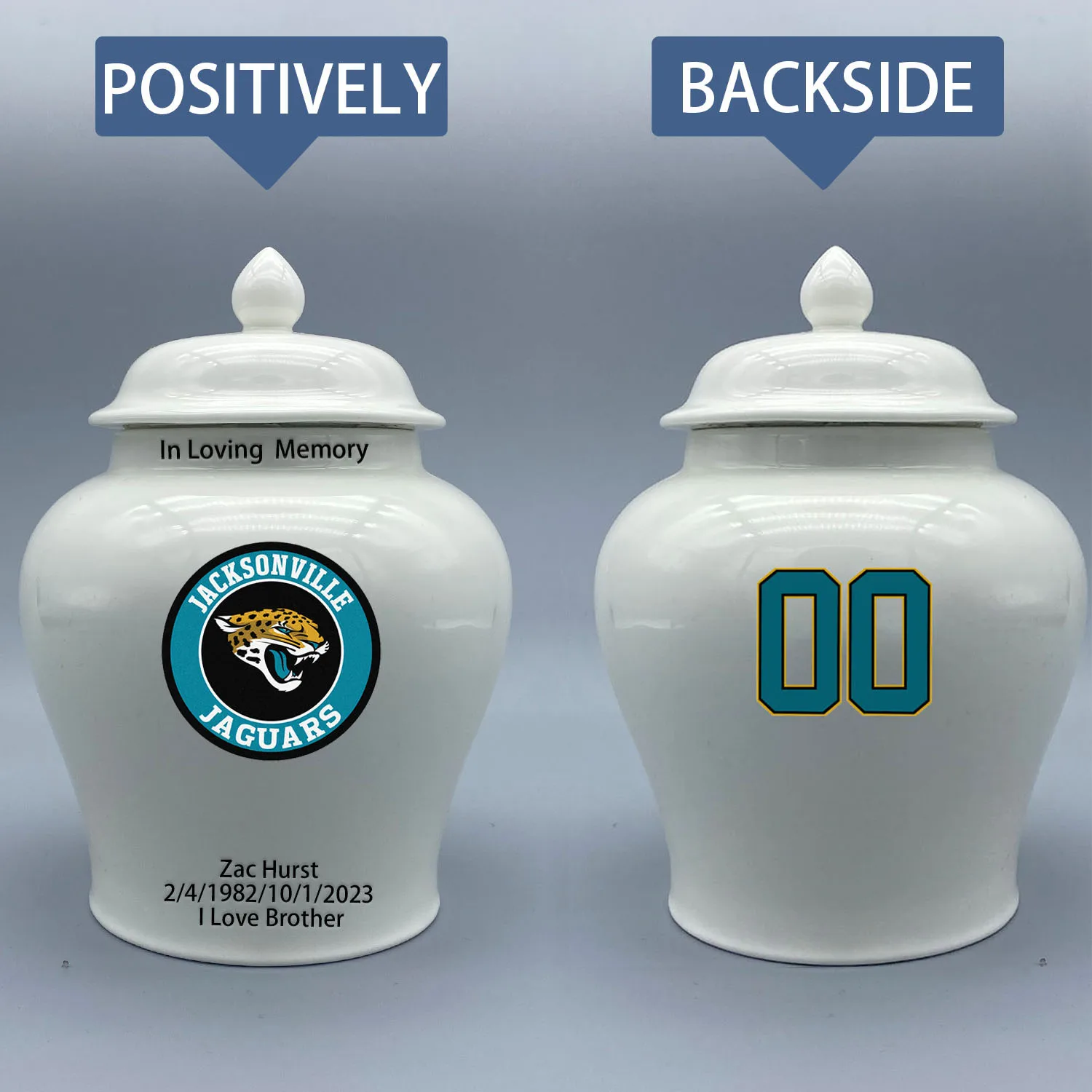 Medium Urn for Jacksonville Jaguars-themed Logo Urn.Please send me the customize information-name/date and number on the urn