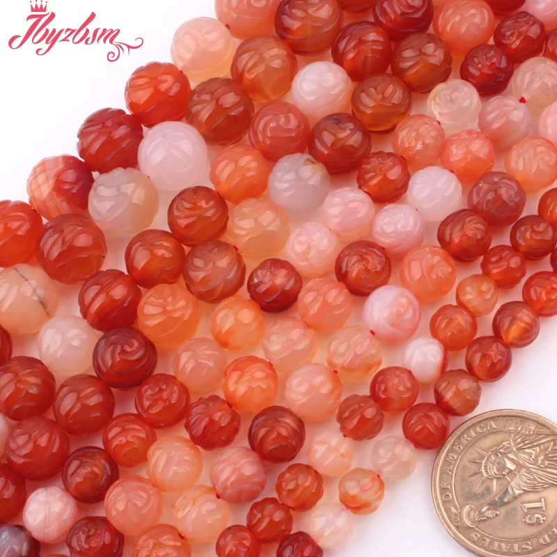 Natural Carnelian Agates Carved Round Stone Beads For DIY Necklace Jewelry Making Spacer Strand 15Inch Free Shipping