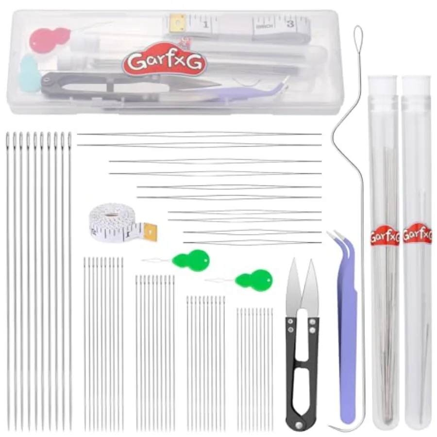 69 Ps eding Needles with eding Tools for Jewelry Mking 50 PS Stright Seed eding Needles, 10 PCS Big Eye Beading Needles Curved