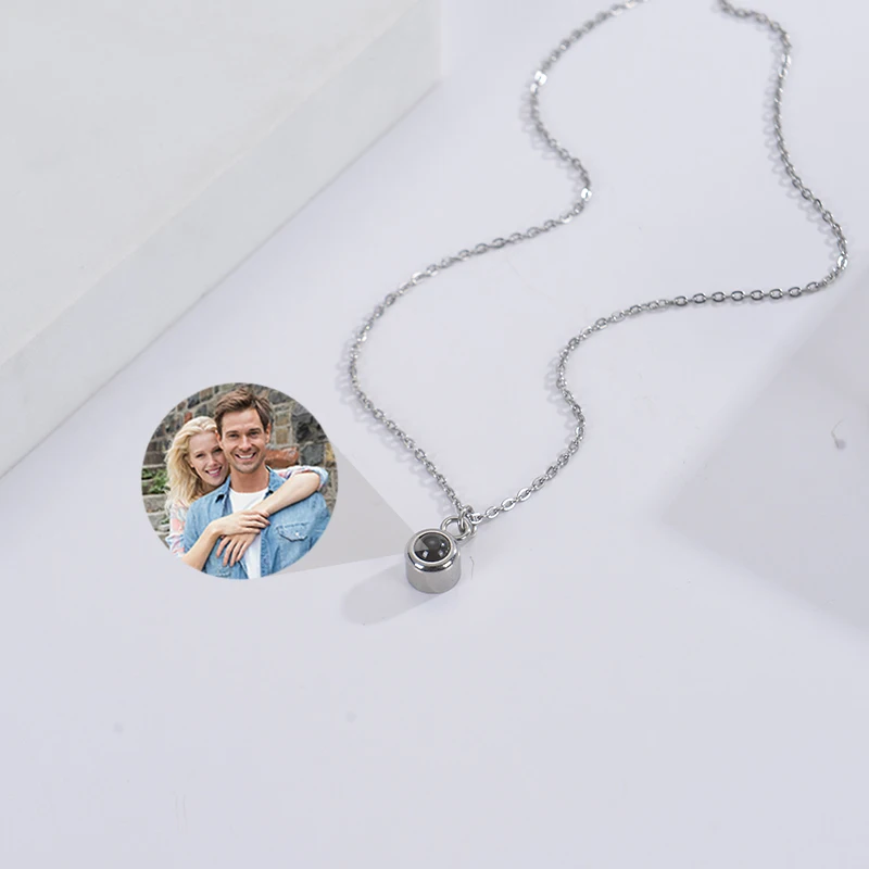 Custom Photo Necklace Projection Necklace with Picture I Love You 100 Languages Personalized Necklace Jewelry Gifts for Women