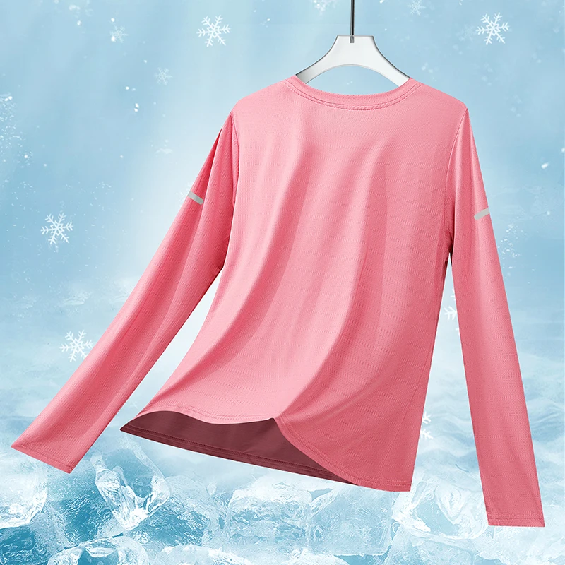 Women Running Long Sleeve T-shirts Sun Protection Sports Shirts Quick Dry Breathable Top Jogger Workout Pullover Top Sportswear