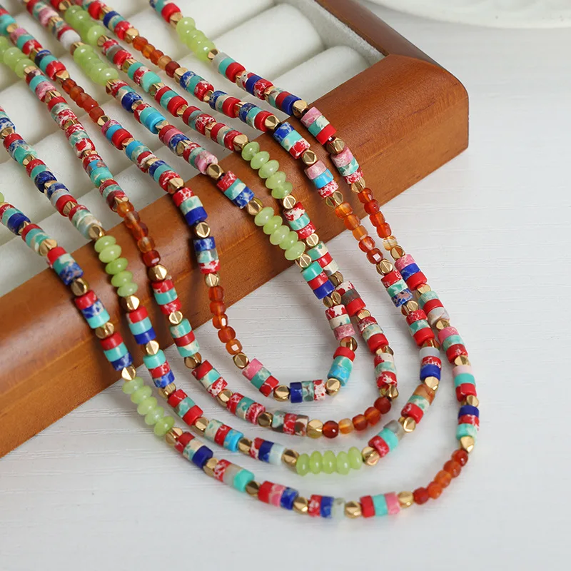 TOFFLO Stainless Steel Jewelry Abacus Beads Colored Natural Stone Handmade Beaded Necklace BSP1748