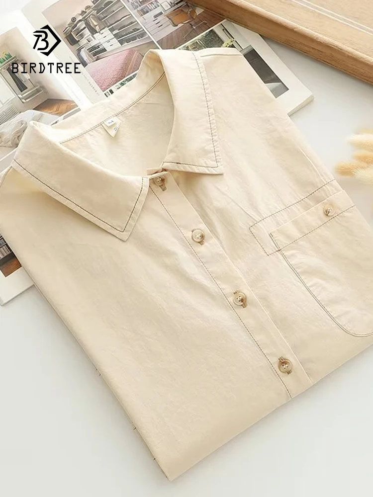 

New Summer Cotton Short Sleeve Shirts Lapel Pocket Tops Mori Girl Casual Commute Versatile Loose Blouse 2024 Autumn T467153QC