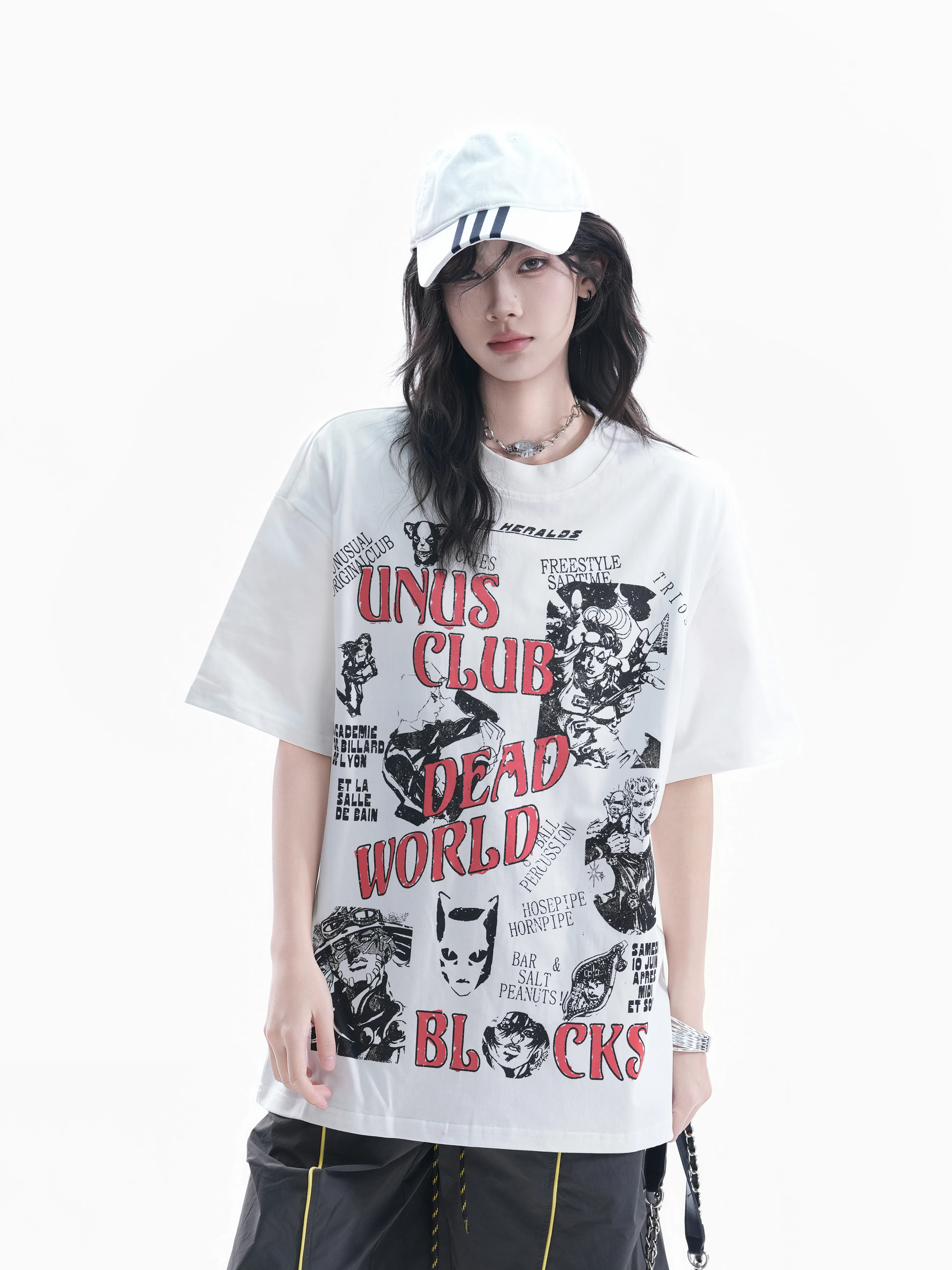 American Retro Cartoon Print Loose Short Sleeve T-Shirt Women's Fashionable Street Style Couple's Top Small Ball Ball
