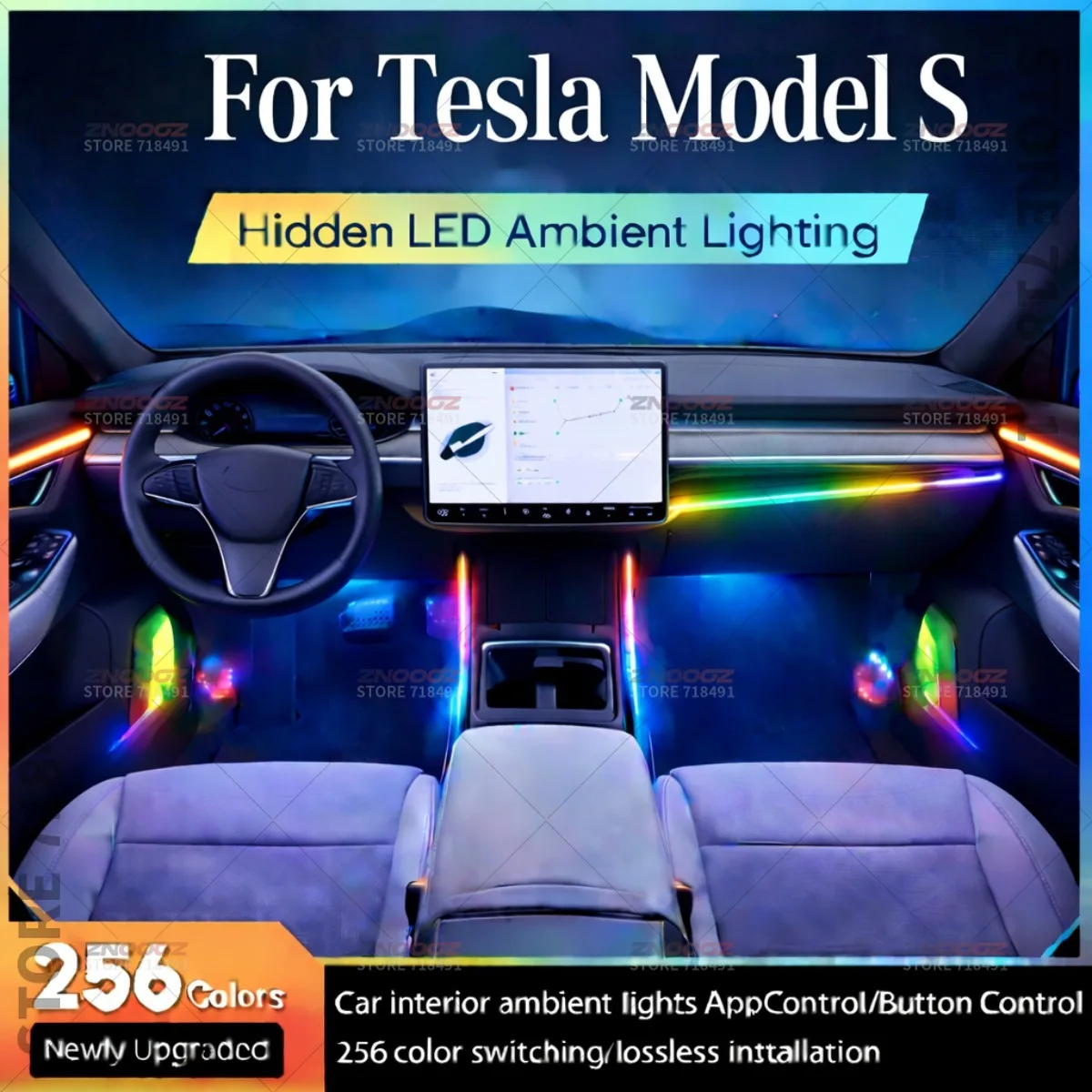 22in1 RGB Car Interior Acrylic Car Ambient Lights RGB Hidden Acrylic Strip Decoration Atmosphere Accessories For Tesla Model S