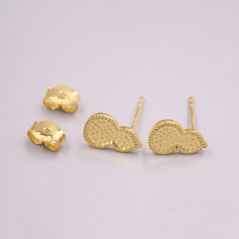 Pure Au750 Soild 18K Yellow Gold Earring Gourd Figure Earrings Stud Woman Jewelry Gift 1.6-2g 13*7mm